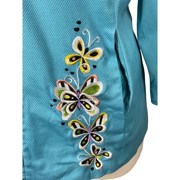Bob Mackie Wearable Art Butterfly Embroidered Jacket Zip Front 3/4 Sleeves 2X - Picture 4 of 10